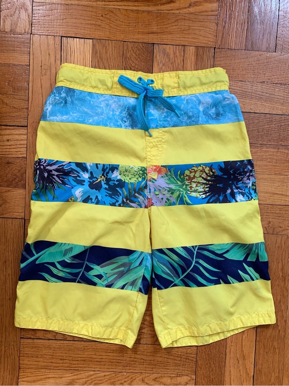 Yellow Tropical Stripe Swim Trunks